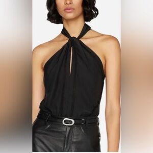 FRAME Black Silk Lace Inset Sleeveless Twist Neck Halter Top - NWOT